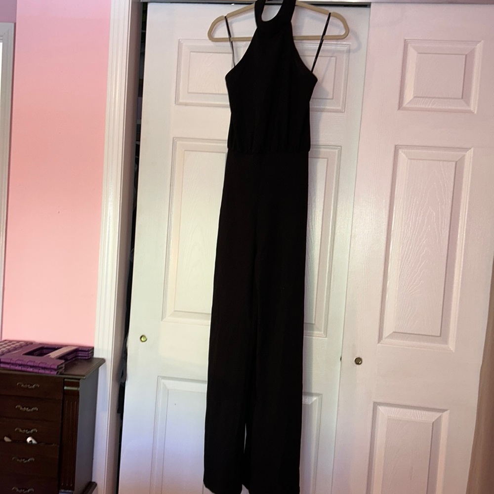 Halter top wide leg black jumpsuit